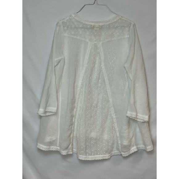 Sundance Women's Small White Sheer Lace Button Front Blouse 3/4 Sleeve Elegant - Picture 2 of 9